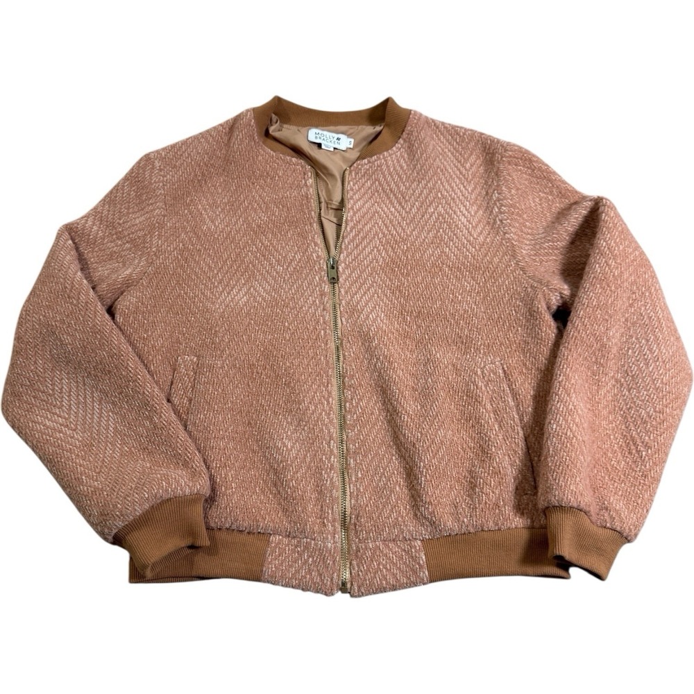 Molly Bracken Premium Womens Jacket Size S Terracotta "wool Look" Zipper Gold‎